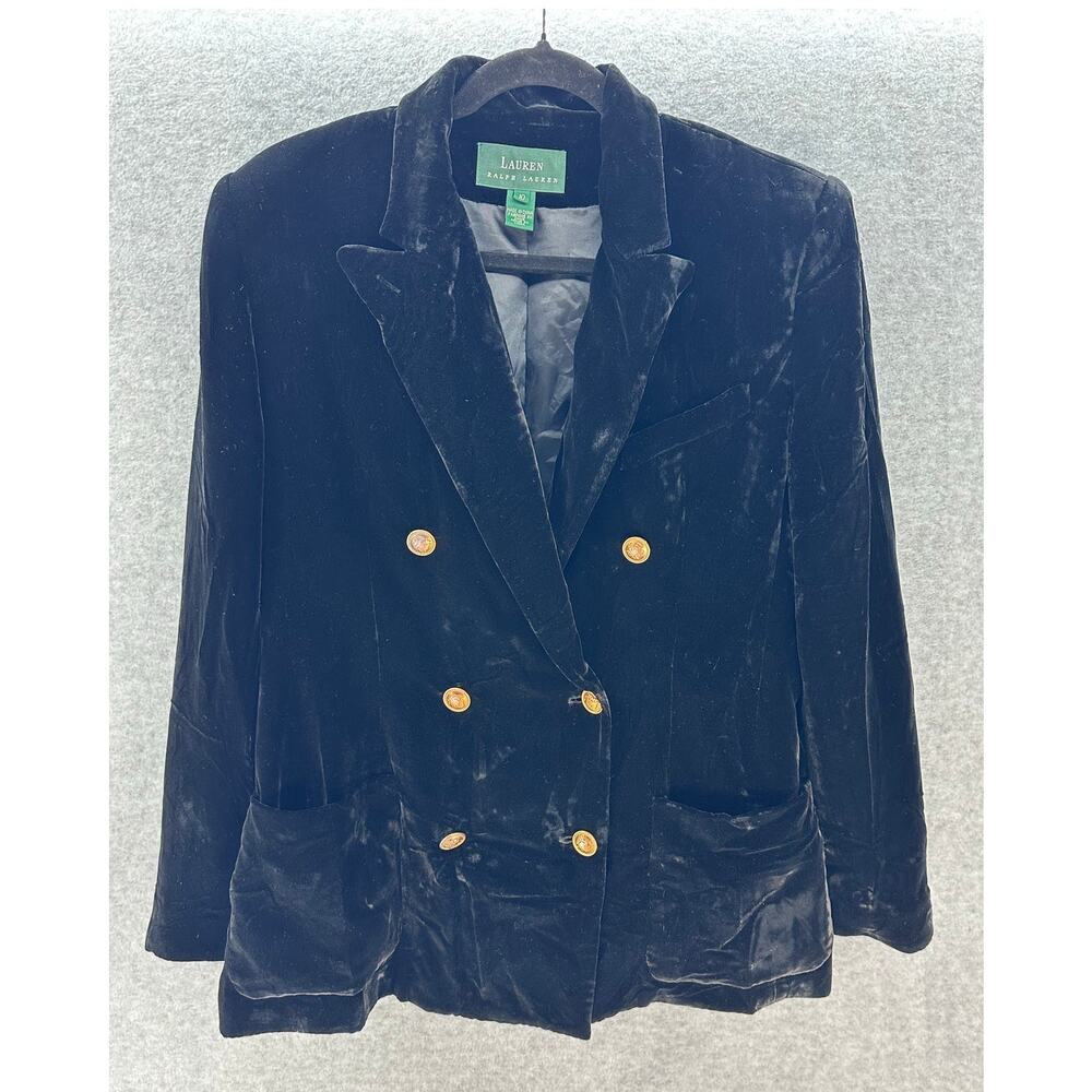 VTG LRL Ralph Lauren Womens 10 Double Breasted Velvet Blazer Gold Buttons